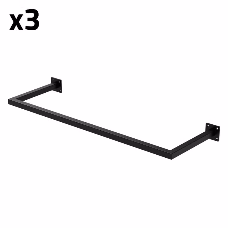 Pack de 3 percheros de pared ML-Design en metal color negro, An/P: 90 x 30 cm