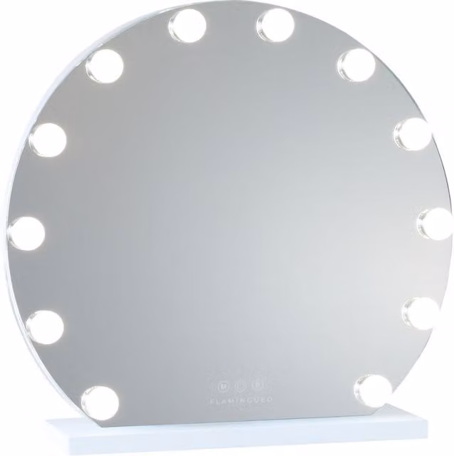 Espejo de maquillaje Flamingueo con luz LED de 12 bombillas, regulable y con interruptor táctil, color blanco, An/P/Al: 50 x 48 x 12 cm