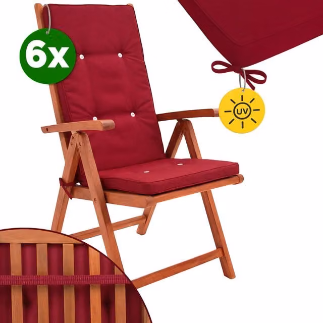 Pack de 6 Cojines para Sillas Vanamo Rojo y Blanco con Memory Foam y Tejido Repelente al Agua