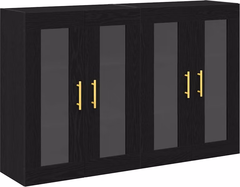 Set de 2 armarios de pared Syfax en acabado roble con puertas de cristal y estantes internos para salón, An: 69,5 cm, P: 34 cm, Al: 90 cm