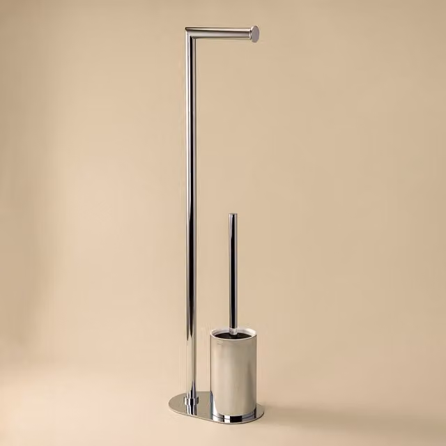 Escobillero y portarrollos de pie Cosmic Architect S+ en acero inoxidable color plata