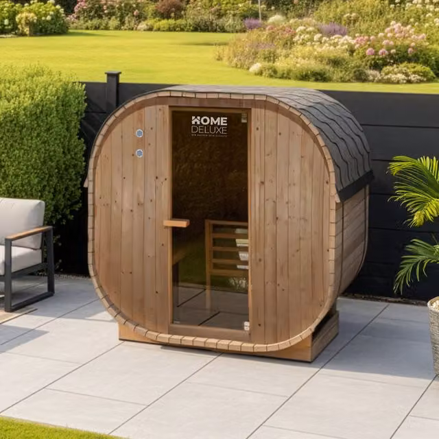 Sauna exterior Home Deluxe CUBE M de madera color marrón para 2 personas An/P: 194 x 120 cm