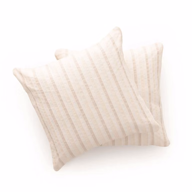 Lote de 2 fundas de cojín Gamusi de algodón con diseño de rayas en colores beige y multicolor, forma cuadrada, 45 x 45 cm
