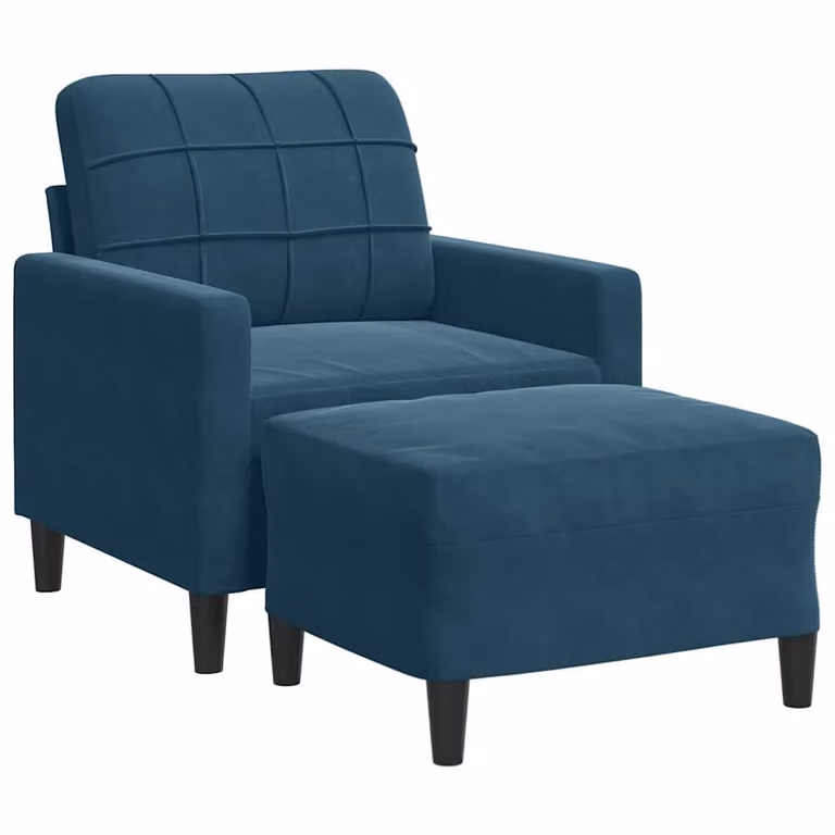 Sillón con taburete vidaXL de terciopelo azul con estructura de metal y diseño moderno