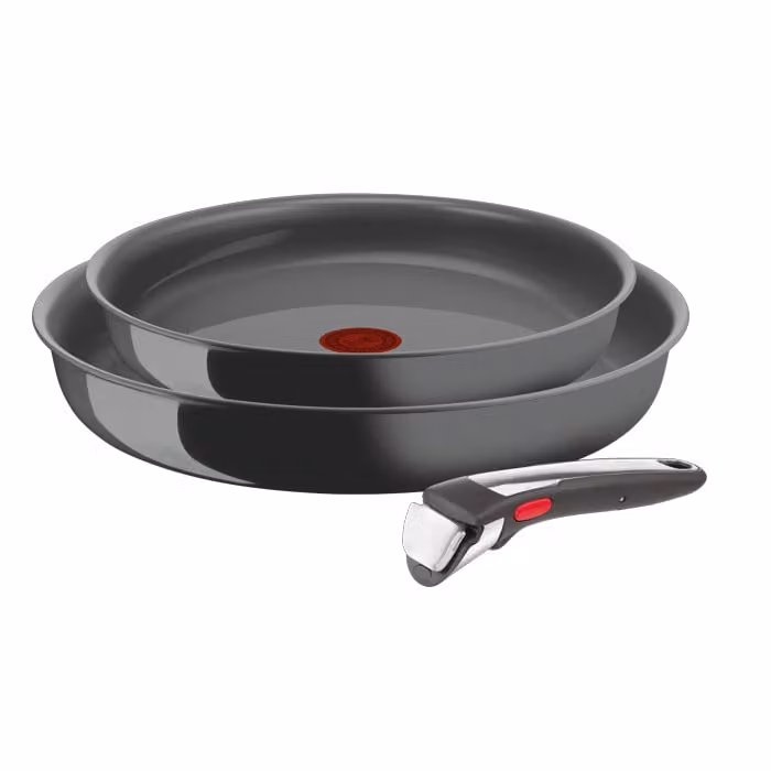 Set de sartenes Tefal Ingenio Renew On con mango extraíble, cerámica antiadherente y apto para inducción, color gris