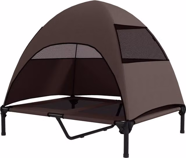 Cama elevada para perros NORTHIX con dosel para exterior, diseño refrescante y funda lavable disponible en marrón o negro