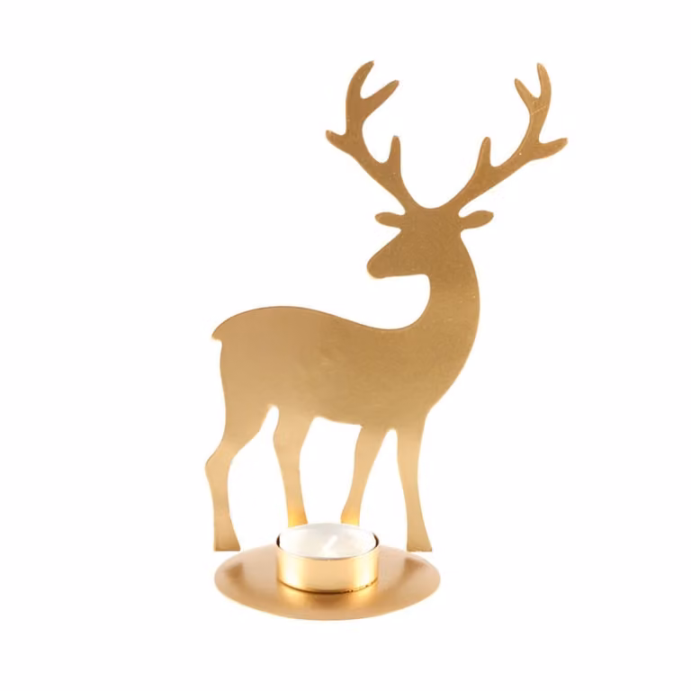 Portavela de ciervo Aulica en metal dorado para tealight, diseño moderno de mesa