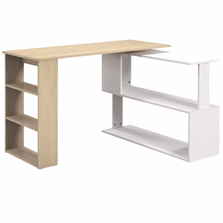 Escritorio de esquina Homcom en melamina de madera blanco y beige An/P/Al: 120 x 110 x 74.5 cm