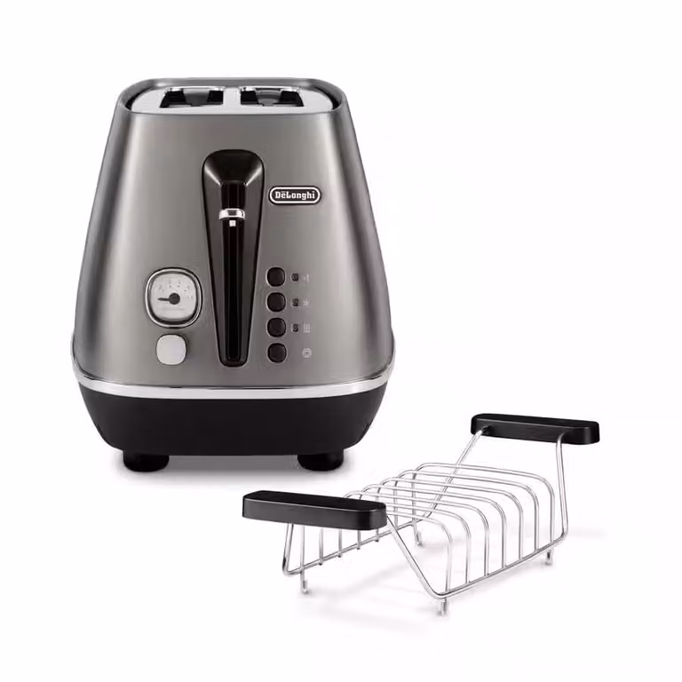 Tostadora De'Longhi Distinta Titanium CTIN2103.TB de 900 W en color gris y negro con acabado en acero inoxidable
