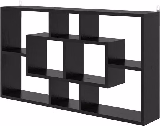 Estante de pared decorativo Homcom con 8 cubos en color negro, diseño moderno de madera MDF para salón o dormitorio, An/P/Al: 85 x 14,5 x 47,5 cm