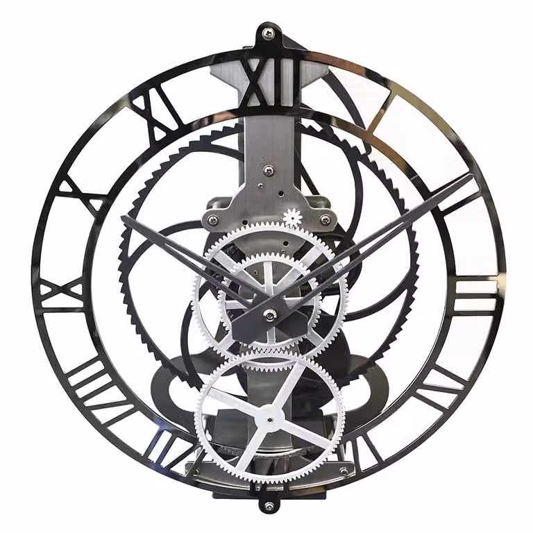 Reloj de pared analógico Casablanca modelo Mechanic en color plata y gris, fabricado en metal, con diseño redondo y Profundidad: 12 cm, Diámetro: 34 cm