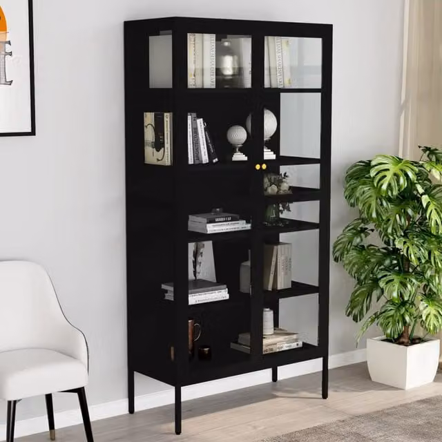 Vitrina moderna vidaXL de acero y vidrio templado negra An/P/Al: 90 x 40 x 180 cm