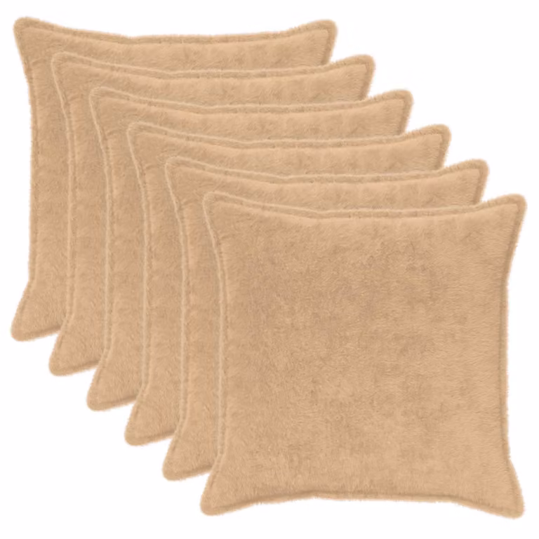 Set de 6 fundas de almohada de pelo sintético vidaXL HOUTEN, color beige, 70 x 70 cm