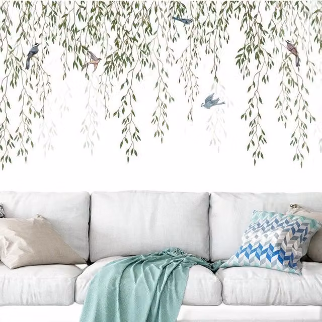 Vinilo decorativo adhesivo NEBELMEER con diseño floral de naturaleza, hojas verdes, plantas y animales para pared, 56 x 88 cm
