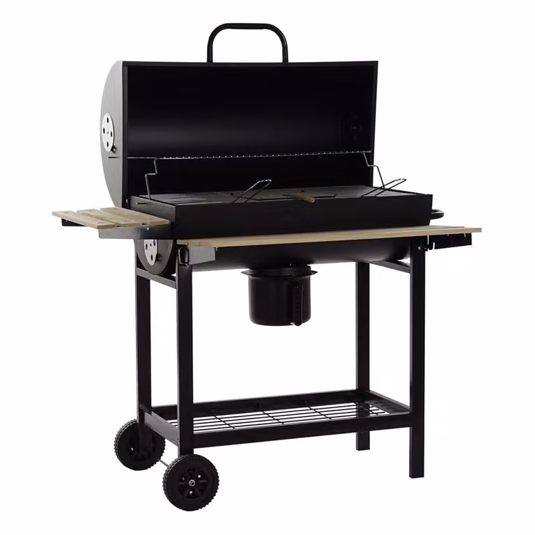 Barbacoa con carro NIYLO de acero y madera en color negro, An/P/Al: 108 x 71 x 103 cm