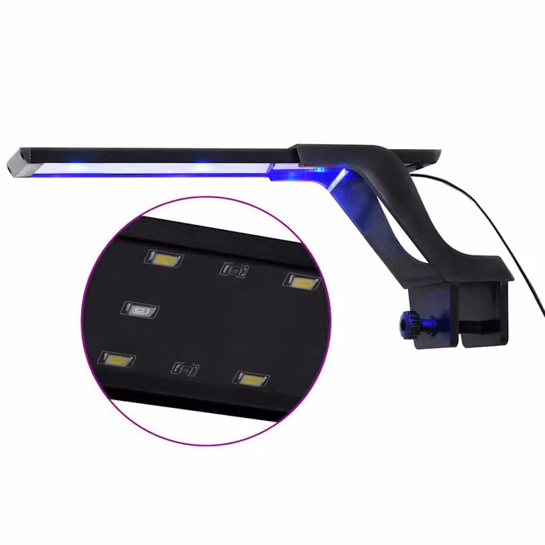 Luz LED para acuario vidaXL con abrazadera, ajustable y resistente al agua salada, colores azul y blanco, 25-45 cm