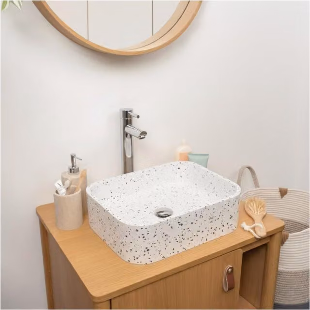 Lavabo sobre encimera rectangular Mila de Mob-In en cerámica color blanco An/P/Al: 45 x 38 x 12 cm
