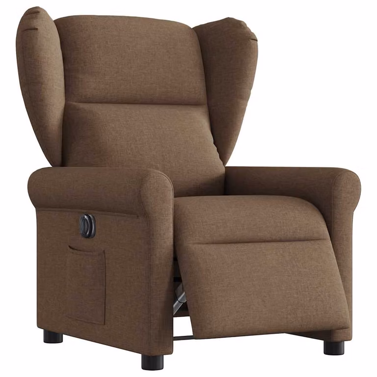 Sillón reclinable eléctrico vidaXL en tela marrón para salón con reposabrazos y diseño moderno