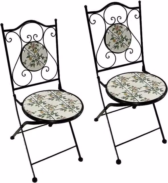 Set de 2 sillas de mosaico Flora de metal multicolor y negro para comedor An: 38 cm, Al: 46-92 cm