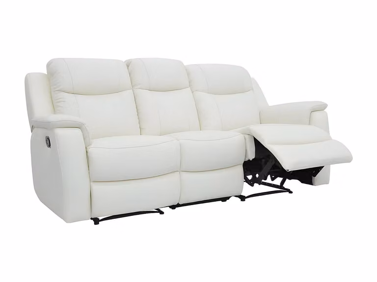 Sofá relax de 3 plazas EVASION de VENTE-UNIQUE en piel color blanco con reposacabezas ajustable y portavasos