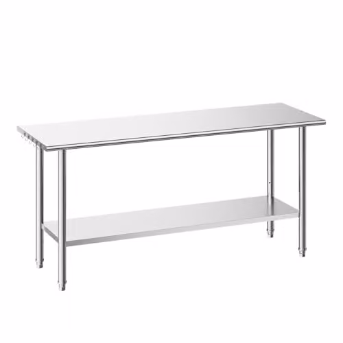 Mesa de trabajo de acero inoxidable VEVOR en color plateado, An/P/Al: 263 x 61 x 86,4 cm