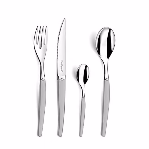 Juego de cubiertos de mesa Lou Laguiole de 16 piezas en acero inoxidable satinado color plata con estuche para 4 personas