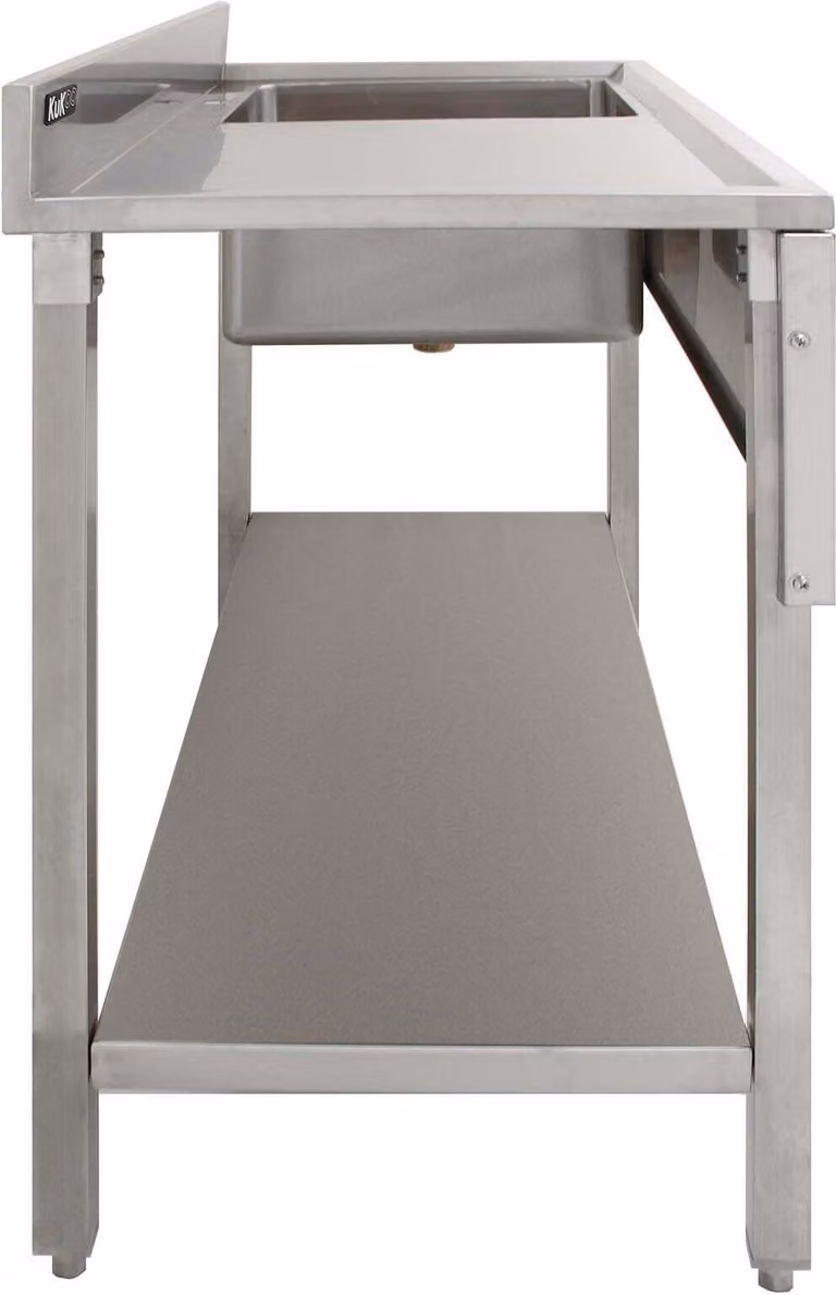 Fregadero profesional de acero inoxidable KuKoo con pila a la derecha, color plata, An/P/Al: 120 x 60 x 90 cm