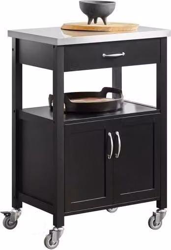 Carrito de cocina móvil Sobuy negro con estantería de madera y metal de diseño moderno con ruedas