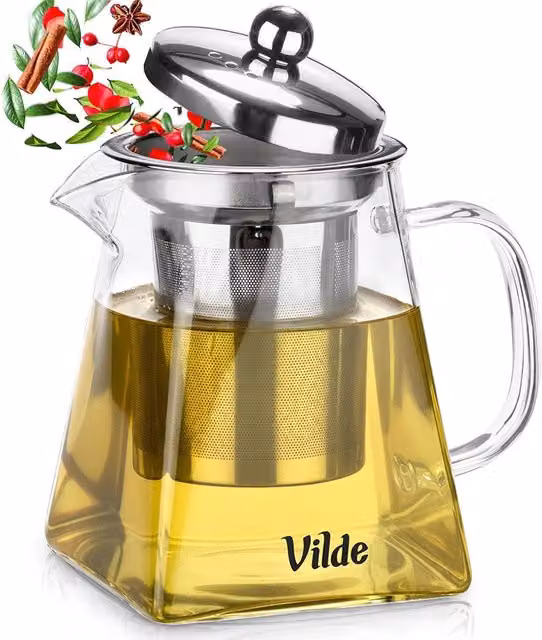 Tetera de cristal transparente con infusor de acero inoxidable NORTHIX de 0,49 l