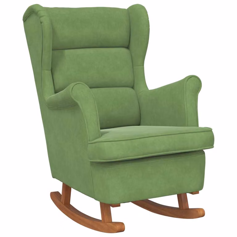 Mecedora de terciopelo verde con respaldo alto y madera maciza de vidaXL