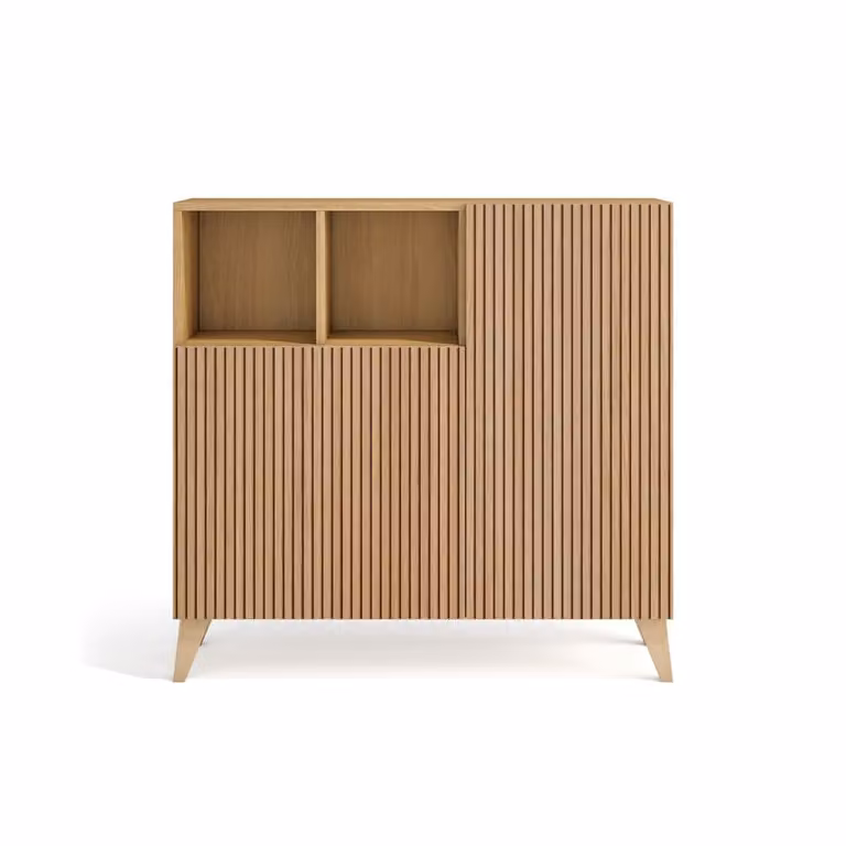 Mueble zapatero Moss de HERDASA en melamina color roble dorado con patas de haya y puertas con cierre suave, An/P/Al: 87 x 27 x 90 cm