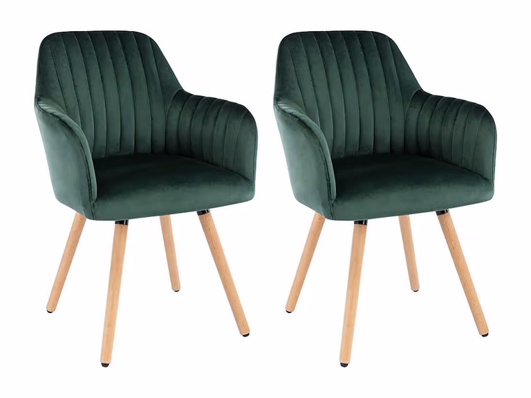Juego de 2 sillas con brazos Vente-Unique en terciopelo verde y estructura de metal y madera de haya de estilo escandinavo