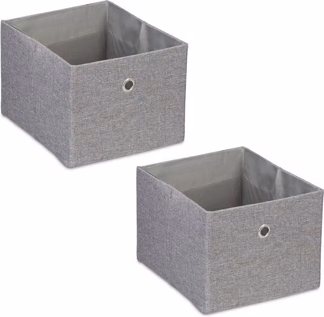 Set de 2 cajas de almacenaje de tela plegables con asas Relaxdays, color gris, An/P/Al: 16 x 20,5 x 25 cm