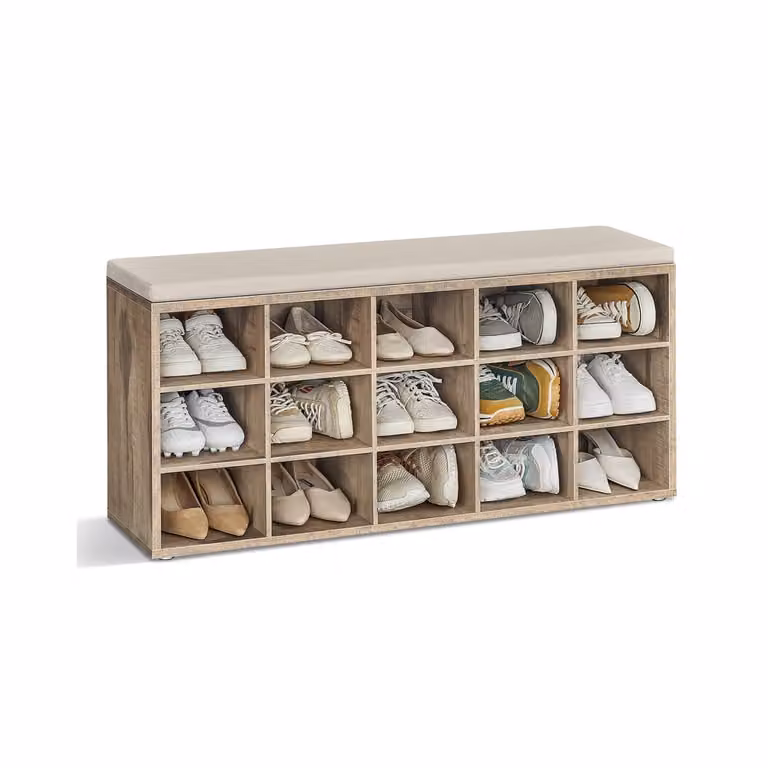 VASAGLE Banco Zapatero con Asiento Acolchado en Marrón y Beige, An/P/Al: 105 x 30 x 48 cm