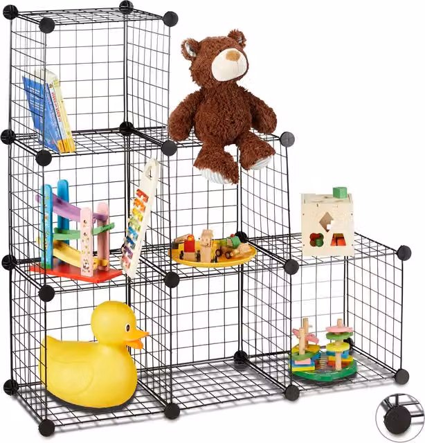 Estantería modular Relaxdays de 6 compartimentos en metal negro, An/P/Al: 96 x 32 x 96 cm