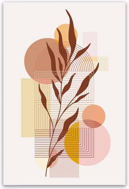 Cuadro botánico abstracto moderno Hexoa multicolor An/Al: 40 x 60 cm