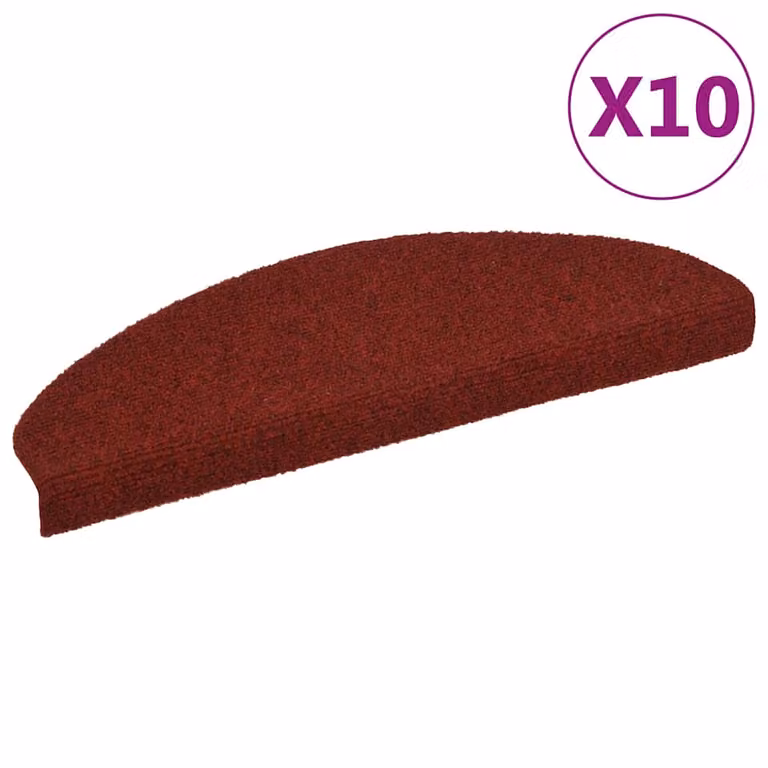 Pack de 10 felpudos autoadhesivos para escaleras vidaXL en color rojo, An/P/Al: 65 x 40 x 4 cm