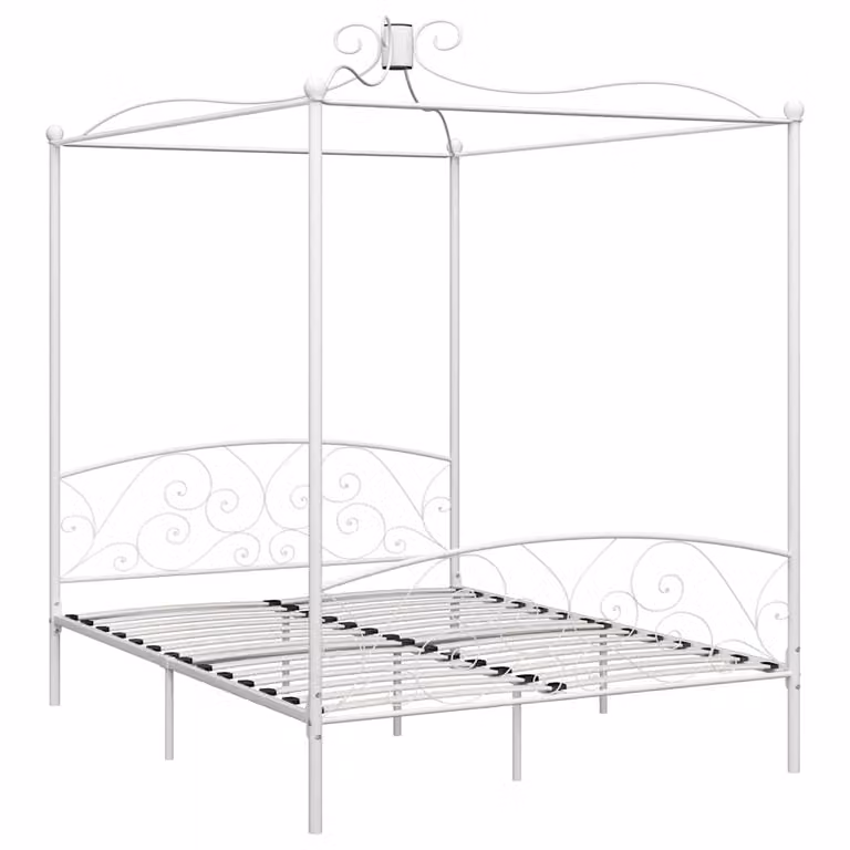 Estructura de cama con dosel de metal vidaXL en color blanco, An/P: 160 x 200 cm