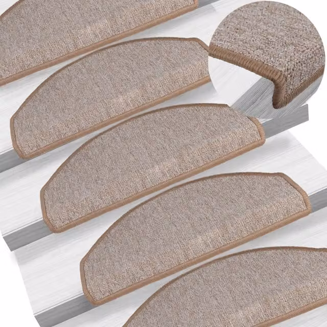 Set de 15 felpudos semicirculares para escaleras Vidaxl en color marrón claro y beige, An/P/Al: 65 x 24 x 4 cm