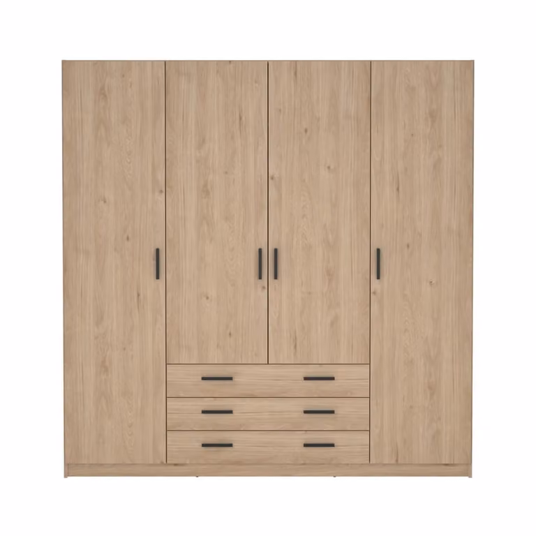 Armario Calicosy de 4 puertas y 3 cajones en color beige con acabado mate para dormitorio An/P/Al: 195,5 x 49,6 x 200,4 cm
