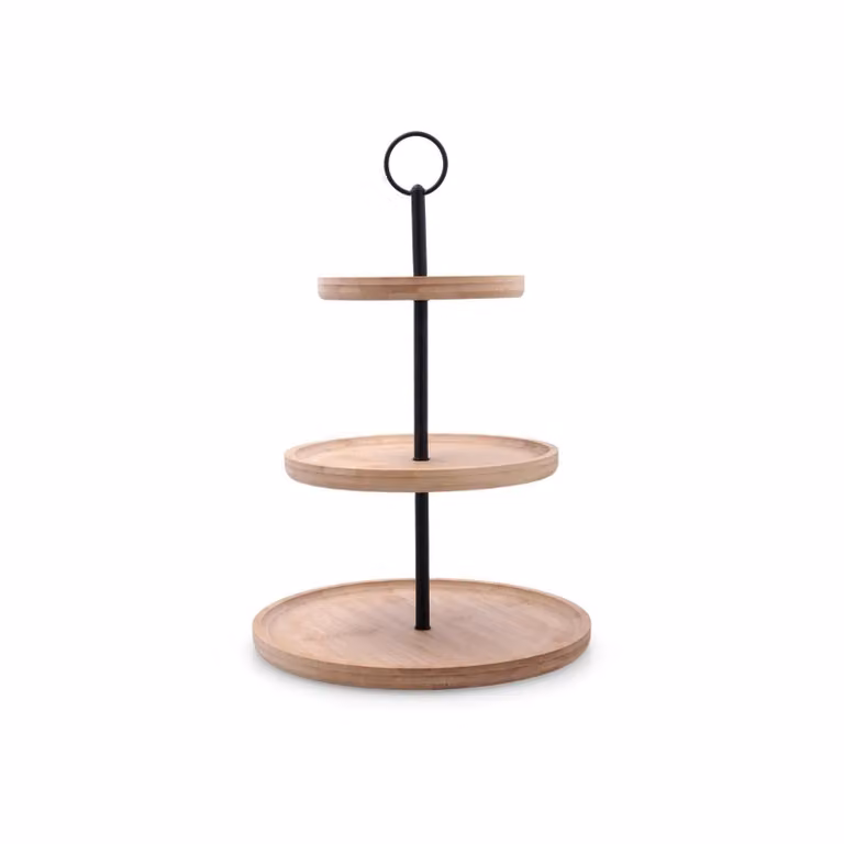 Expositor de bambú de 3 niveles redondo Casa Viva en color marrón y negro Ø25/20/15 cm