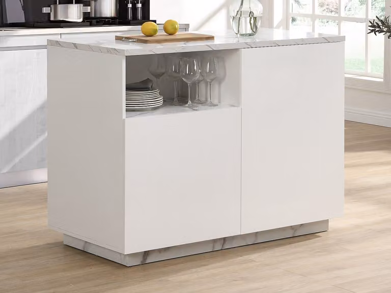 Isla de cocina moderna VENTE-UNIQUE con 2 puertas y estante de MDF en color blanco, An/P/Al: 120 x 60 x 90 cm