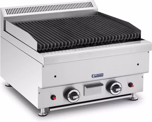 Barbacoa de sobremesa con piedra volcánica Royal Catering para gas natural, 2 x 7200 W, color plata, An/P/Al: 50 x 47 x 60 cm