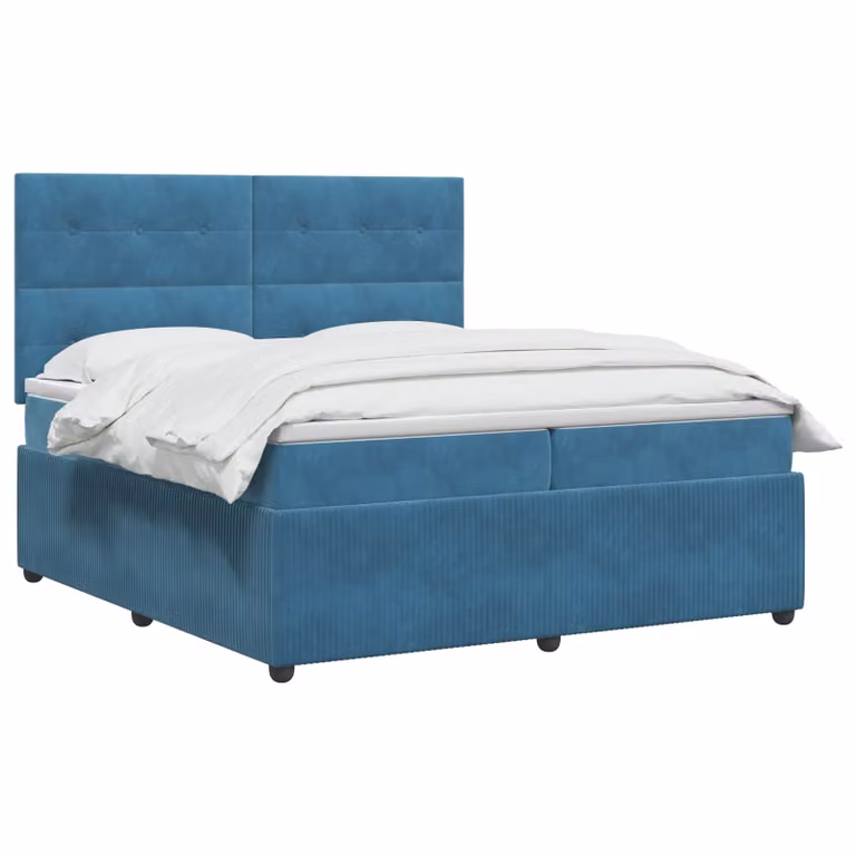 Cama de muelles híbrida vidaXL con colchón y base abatible en terciopelo azul con iluminación LED y puerto USB, 200 x 200 cm