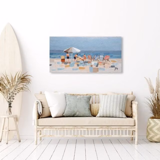 Cuadro de lienzo BUBOLA&NAIBO con paisaje de naturaleza y verano en colores azul y multicolor, An x Al: 120 x 60 cm