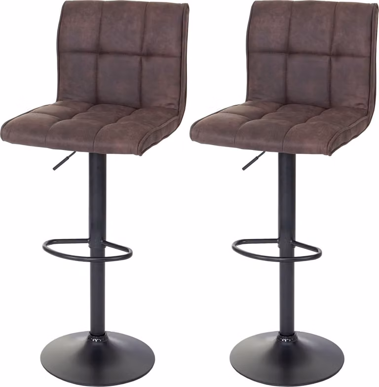 Conjunto de 2 taburetes de bar Mendler HWC-B13 tapizados en antelina color marrón oscuro estilo vintage