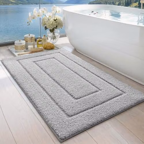 Alfombra de baño antideslizante DEXI de microfibra absorbente y lavable en gris, An/P: 60 x 110 cm
