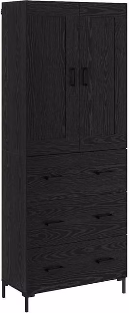 Juego de 2 aparadores altos SYFAX modernos en color roble y negro con puertas de bisagra y cajones para salón o comedor