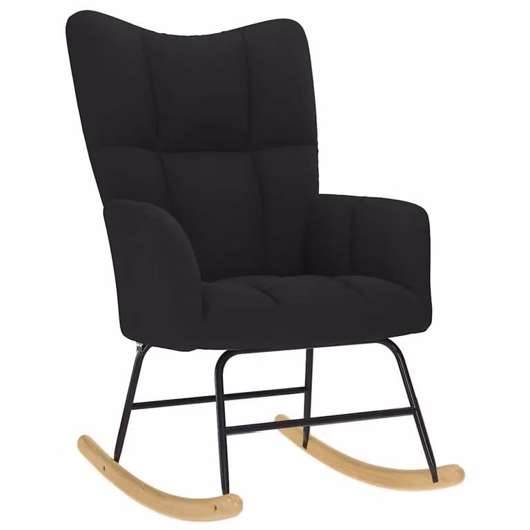 Silla mecedora de tela negra vidaXL con reposabrazos y estructura de madera y metal para adultos