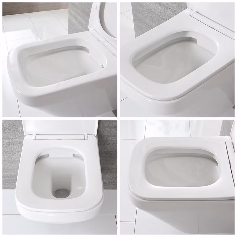 Inodoro suspendido cuadrado Exton de cerámica blanca con diseño rimless y tapa con cierre amortiguado An/P/Al: 50,5 x 36 x 36 cm